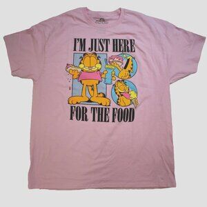 Garfield Adult Size I'm Just Here For The Food Shirt Funny Pink Shirt New S-2XL